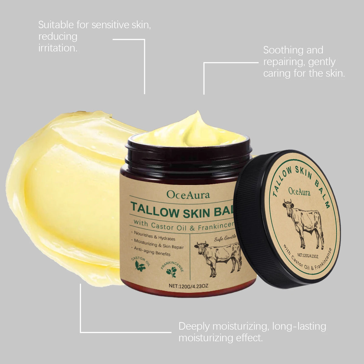 OceAura Natural Tallow Skin Balm For Moisturizing Daily Care