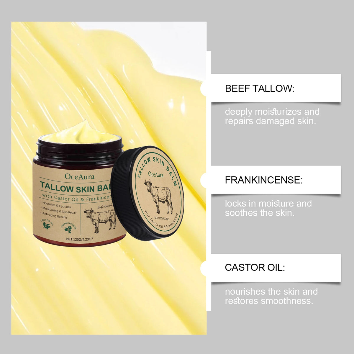 OceAura Natural Tallow Skin Balm For Moisturizing Daily Care