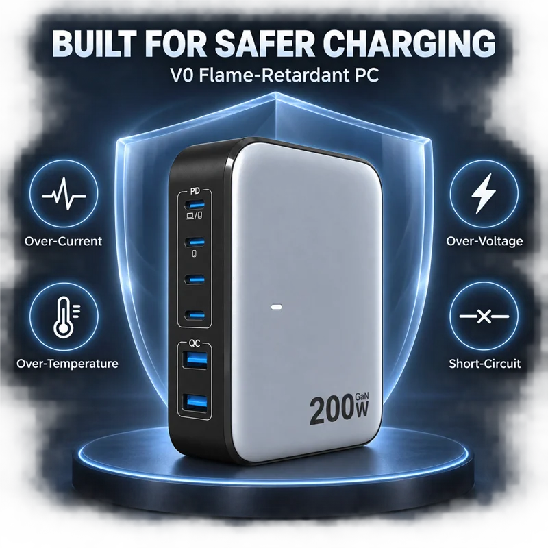 【US Plug】200W GaN Charger Desktop Laptop Fast Charger For iPhone 18 17 16 Pro Max Macbook Air Pro iPad Samsung