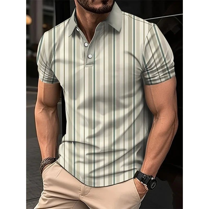 Mens Color Block Striped Polo Shirt Short Sleeve Knit Top