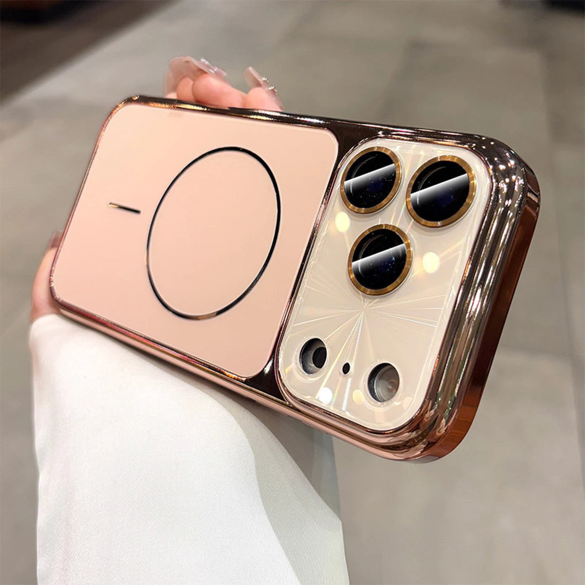 Fashion Laser Magnetic Phone Case With Glossy Electroplated Bumper, Built-In Camera Lens Protector, Raised Lens Protection, Shockproof Protective Cover, Wireless Charging Compatible With iPhone 18/17 Pro Max/16/15/14/13/Pro/P