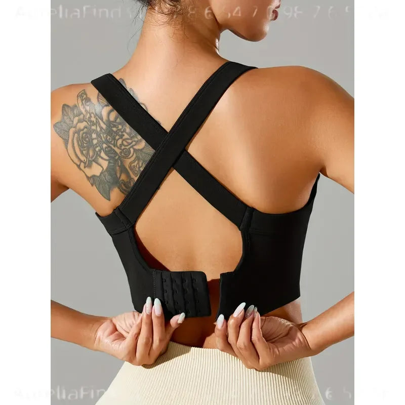 Women Solid Color Strappy Sports Bra Criss Cross Back Sexy Yoga Fitness Tank Top Soft Breathable Activewear for Gym Workout Running Training