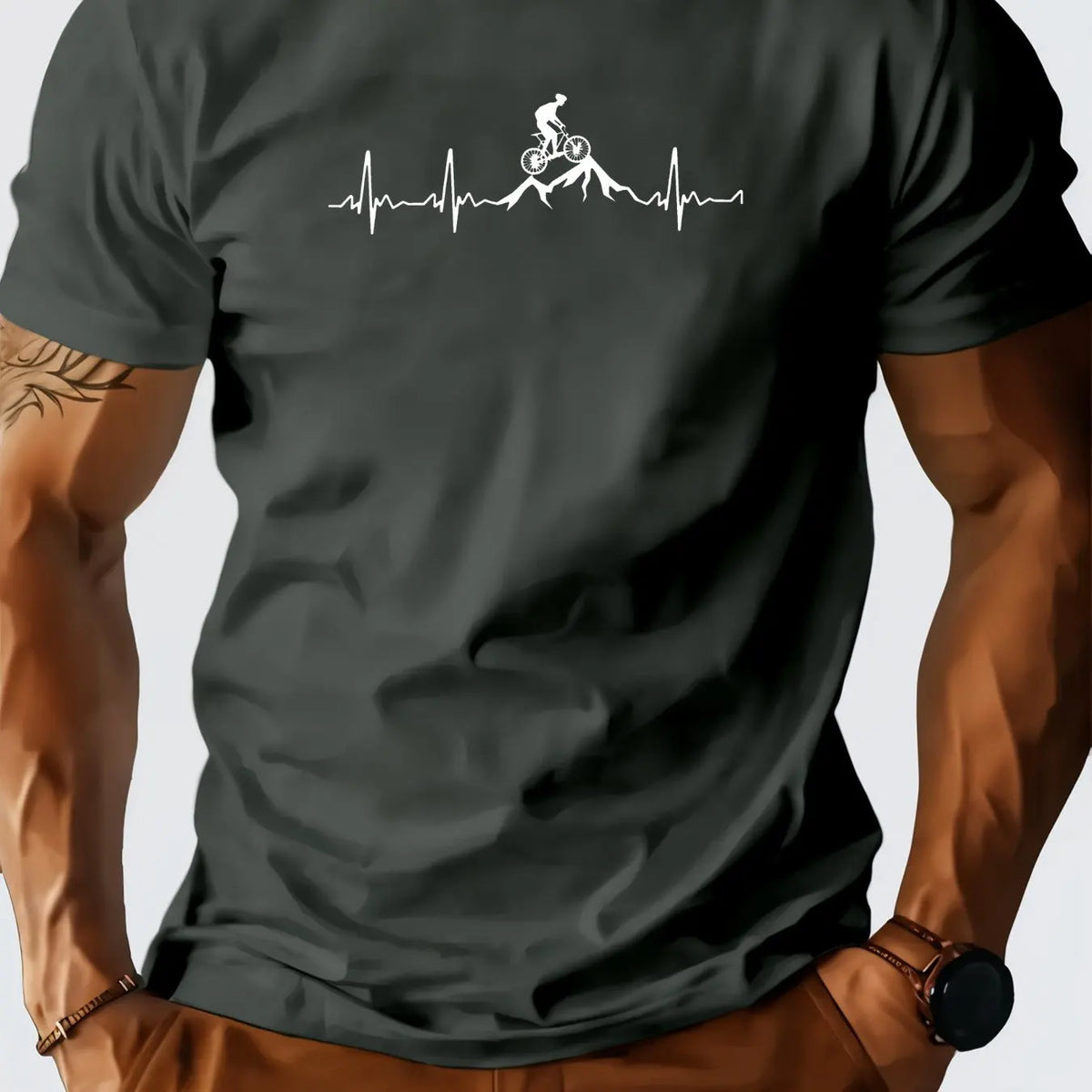 Men's Cotton Running Enthusiast Graphic T-Shirt - Breathable Regular Fit Casual Tee with Heartbeat Design Men Clothing