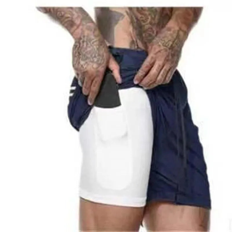 Mens 2 In 1 Compression Running Shorts With Phone Pockets