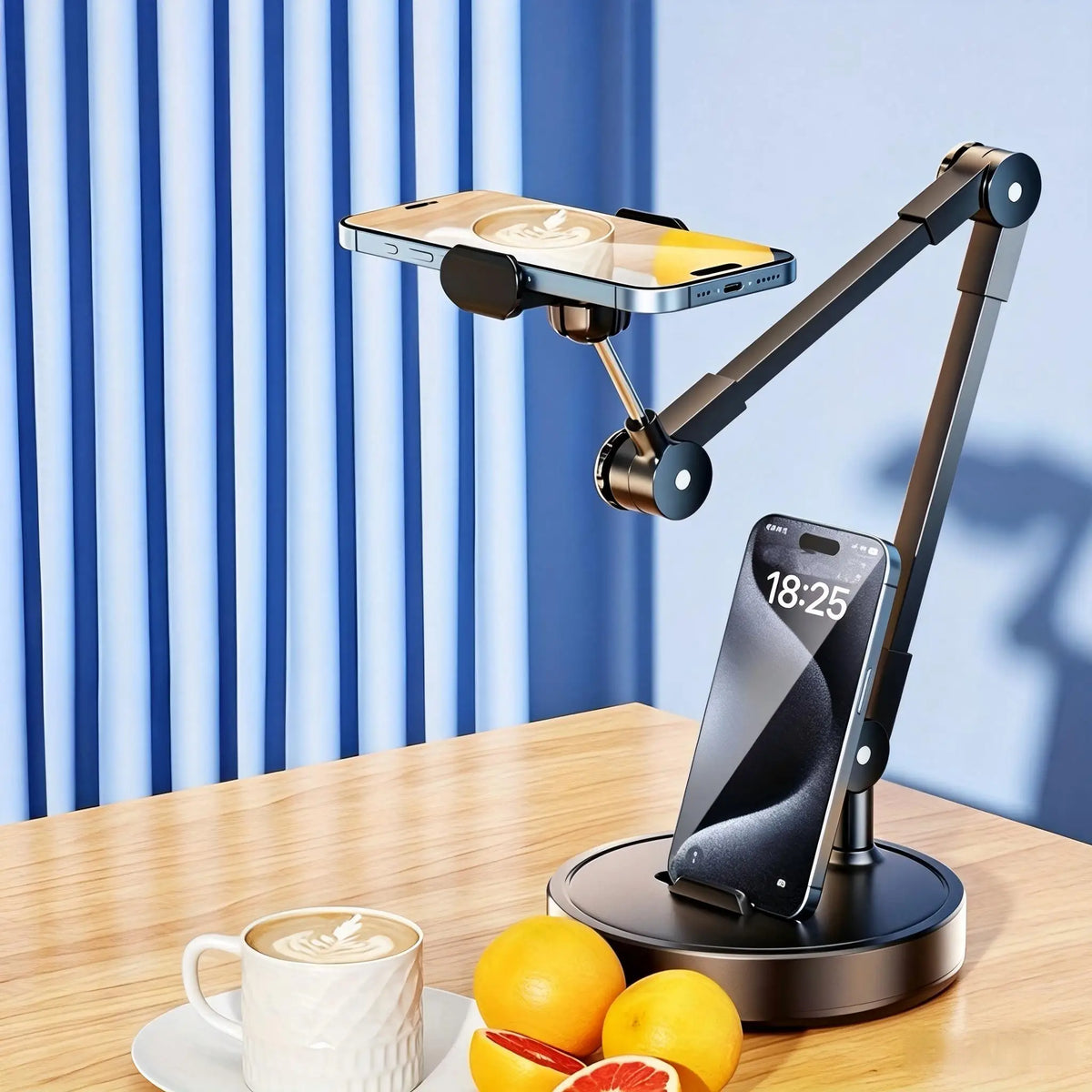 Multi-Angle Adjustable Iron Metal Phone Desktop Stand with Smooth Black Surface, Ergonomic Secure Grip Mobile Holder, Universal Support for Live Broadcast, Vlog Shooting, Online Study, Video Recording, Selfie Shooting