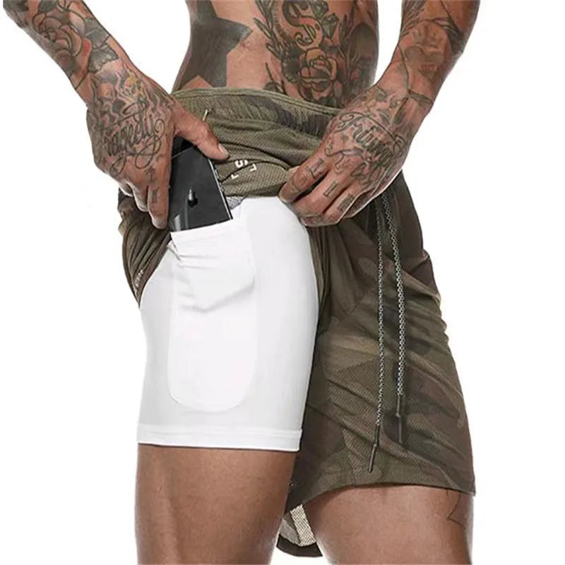 Mens 2 In 1 Compression Running Shorts With Phone Pockets