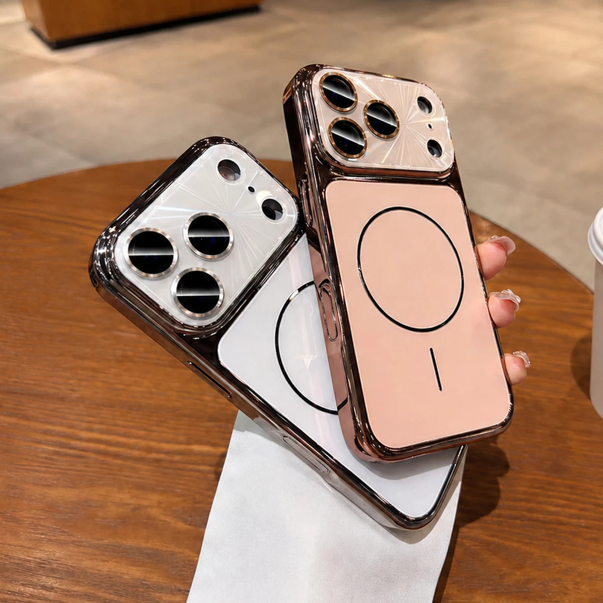 Fashion Laser Magnetic Phone Case With Glossy Electroplated Bumper, Built-In Camera Lens Protector, Raised Lens Protection, Shockproof Protective Cover, Wireless Charging Compatible With iPhone 18/17 Pro Max/16/15/14/13/Pro/P