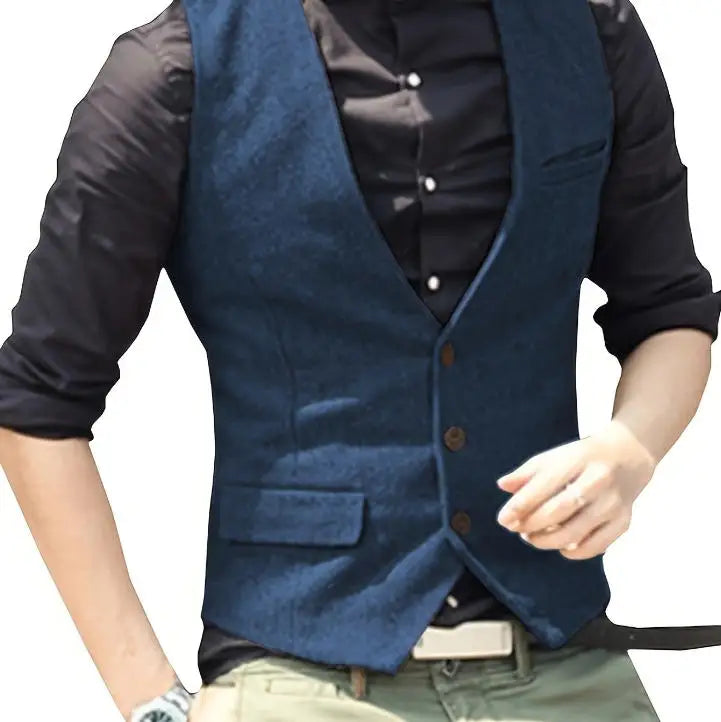 SOLOVEDRESS Men's Herringbone Tweed Vest for Business and Formal Wear
