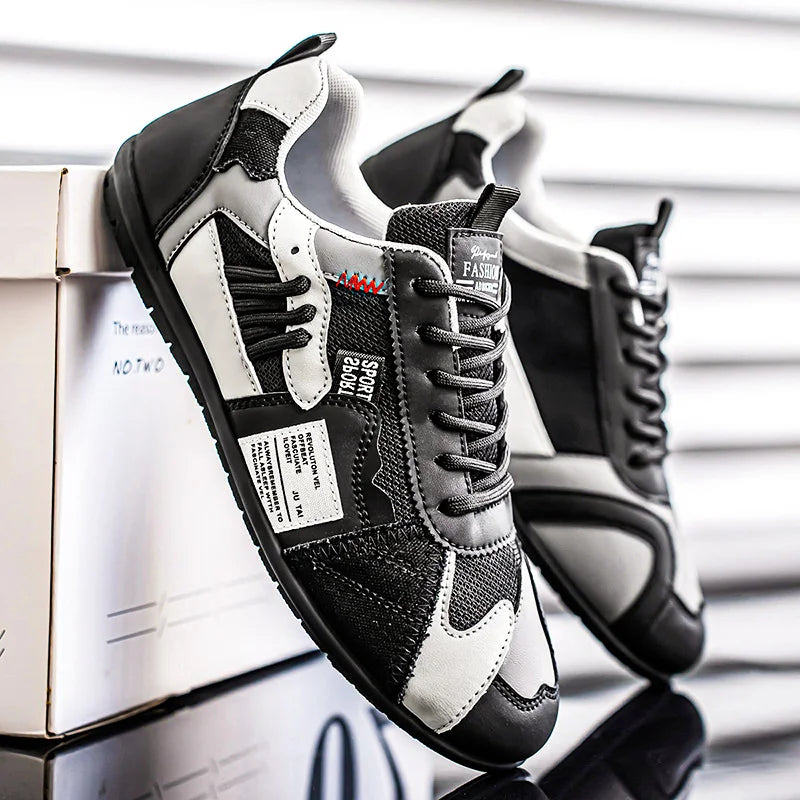 Men's Low-Top Lace-Up Sports Shoes, Breathable Synthetic Material with Comfortable Fabric Lining, Anti-Slip PVC Sole, Striped Design, Suitable for Casual and Outdoor Wear, Daily Sneakers | Minimalist Style