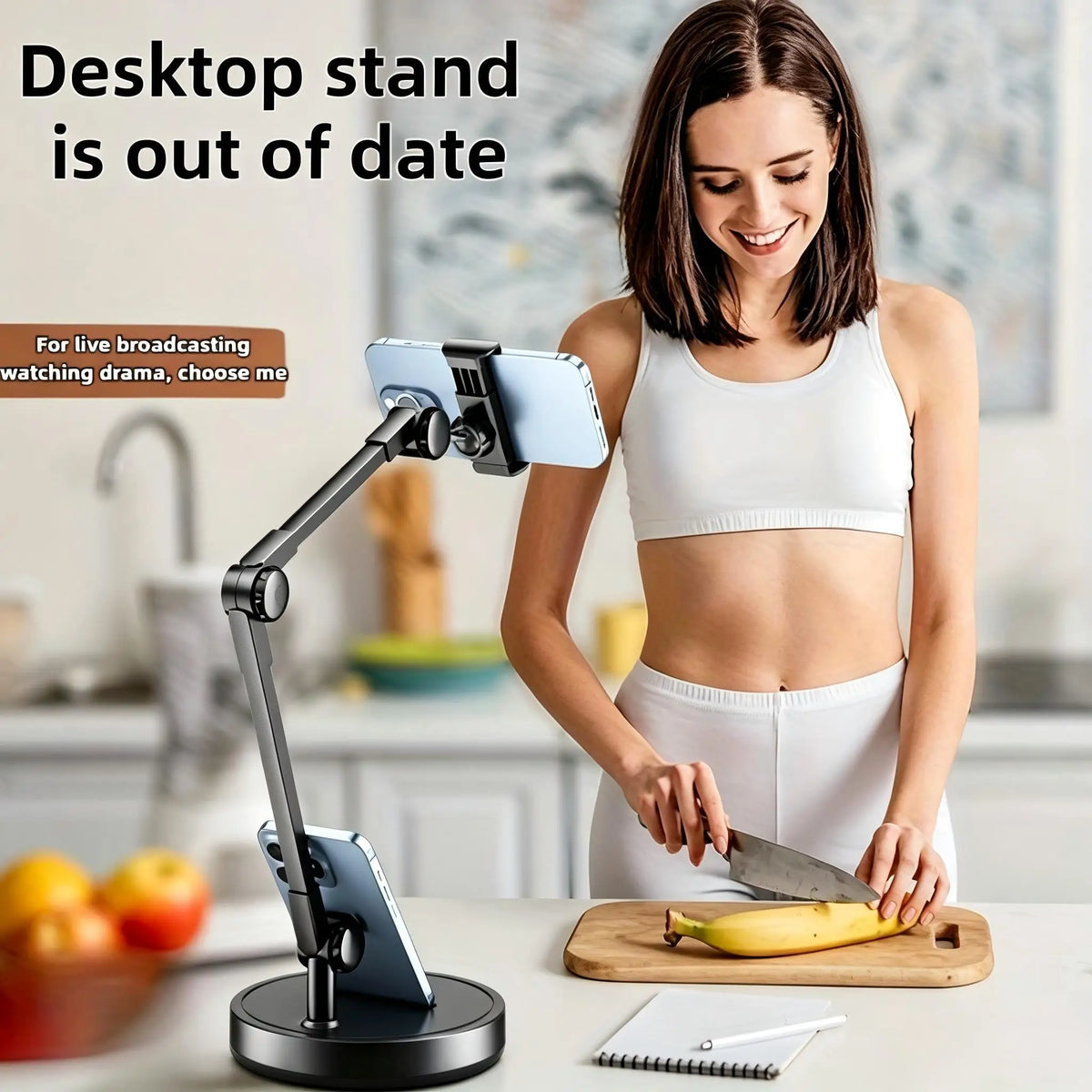 Multi-Angle Adjustable Iron Metal Phone Desktop Stand with Smooth Black Surface, Ergonomic Secure Grip Mobile Holder, Universal Support for Live Broadcast, Vlog Shooting, Online Study, Video Recording, Selfie Shooting