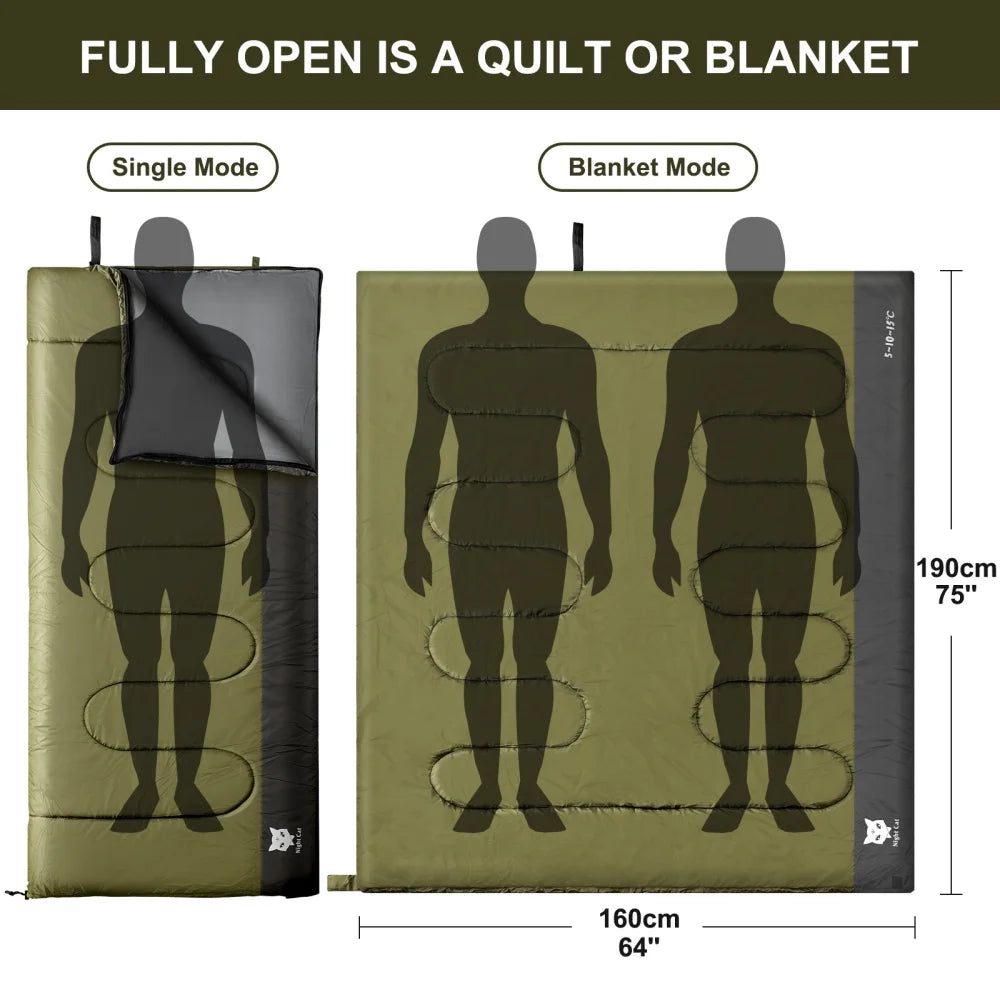 Night Cat Adult Camping Sleeping Bag for Three Seasons