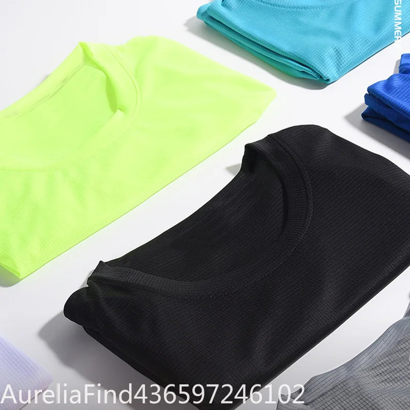 Men Summer Quick Dry Short Sleeve Gym T-Shirt Oversized Fitness Running Bodybuilding Sport Tops Jersey