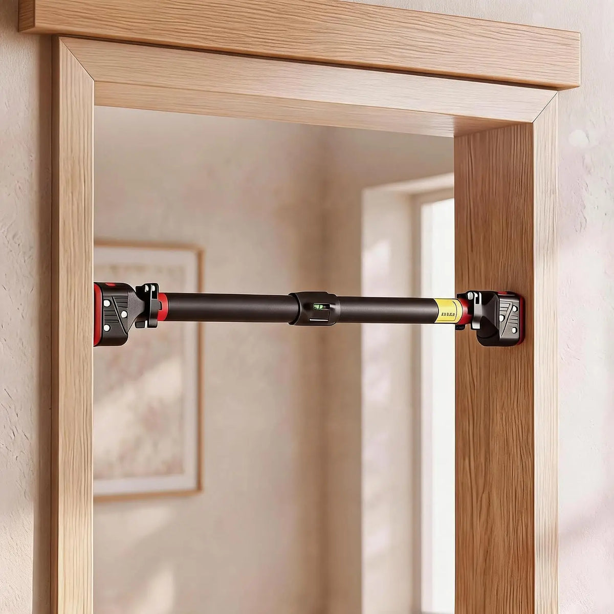Heavy Duty Doorway Pull Up Bar Adjustable Width No-Screw Installation, Locking Mechanism Level Meter Anti-Slip 440lbs Capacity – Home Gym Strength Trainer