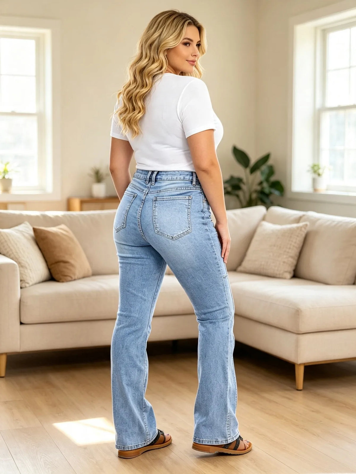 HME Women's Flared Stretch Denim Jeans With Pocket Detail