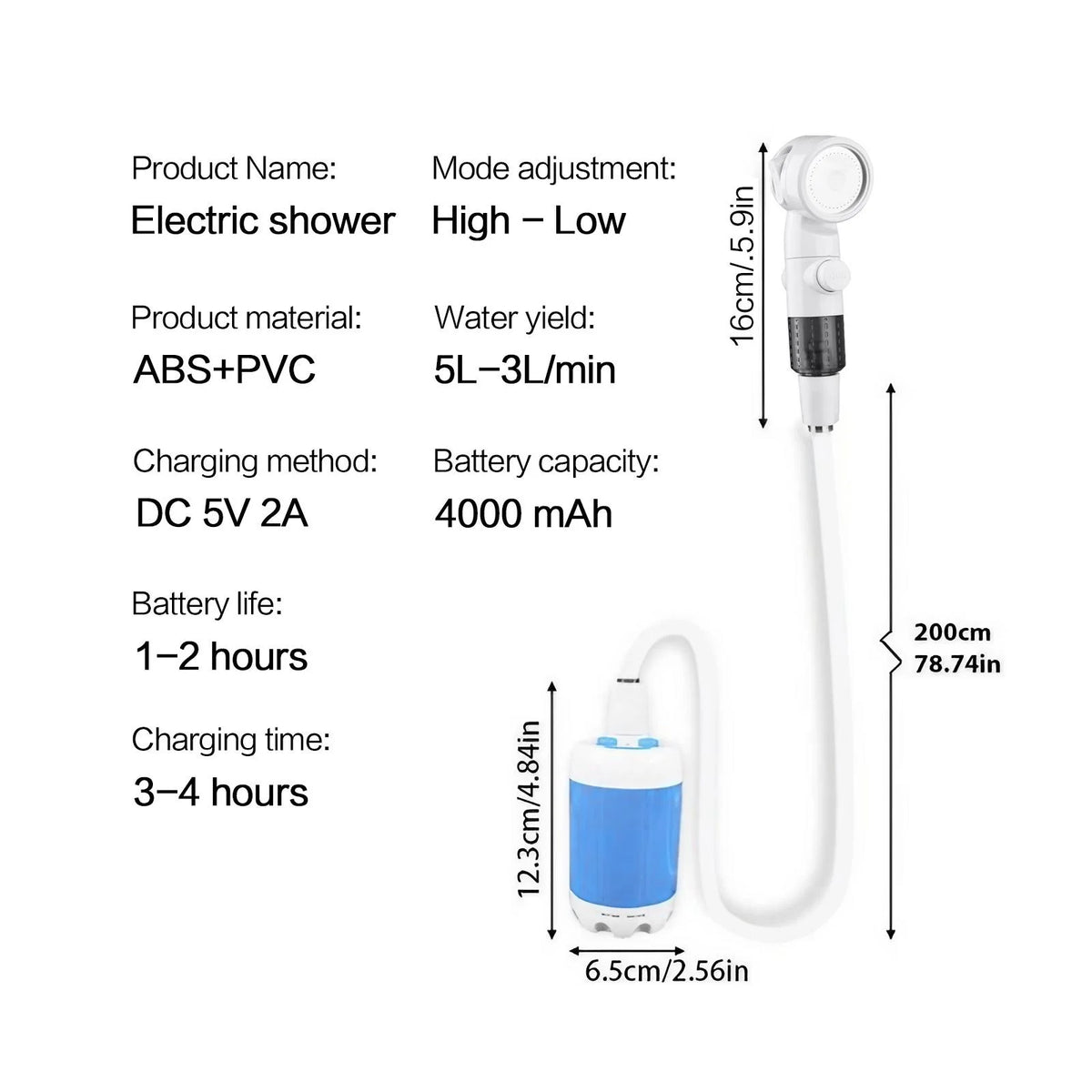 Portable Rechargeable Handheld Pet Shower Sprayer for Outdoor Bathing