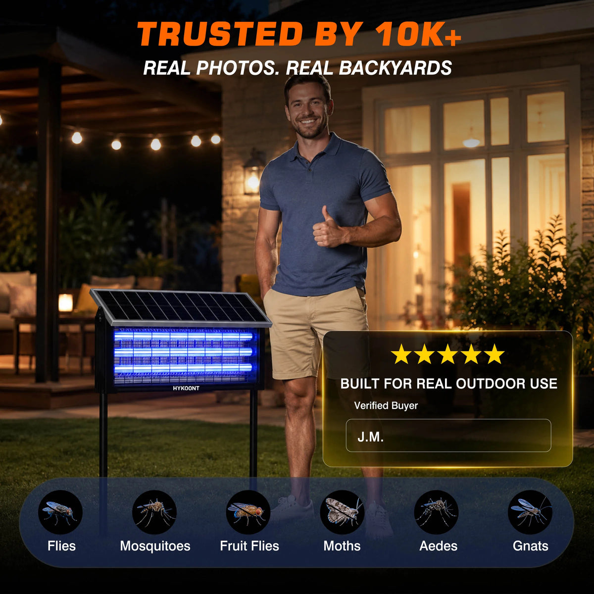 HYKOONT Solar Bug Zapper Outdoor Mosquito Killer USB Rechargeable
