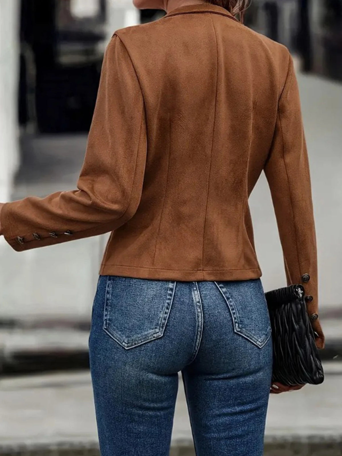 Womens Double Breasted Casual Jacket With Turn Down Collar