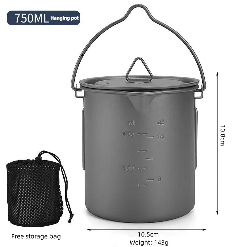 Titanium Camping Cookware Set With Folding Mug And Portable Pot