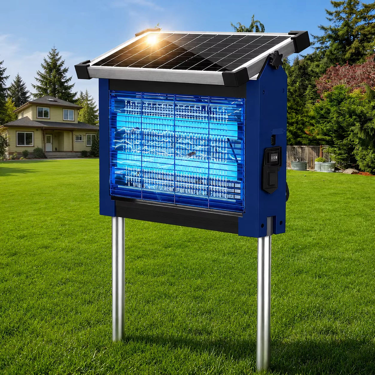 Solar Outdoor Bug Zapper With 4500V Sensor And Waterproof Design