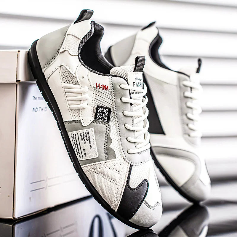 Men's Low-Top Lace-Up Sports Shoes, Breathable Synthetic Material with Comfortable Fabric Lining, Anti-Slip PVC Sole, Striped Design, Suitable for Casual and Outdoor Wear, Daily Sneakers | Minimalist Style