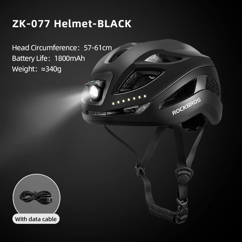 ROCKBROS LED Cycling Helmet With Type C Rechargeable Front Light
