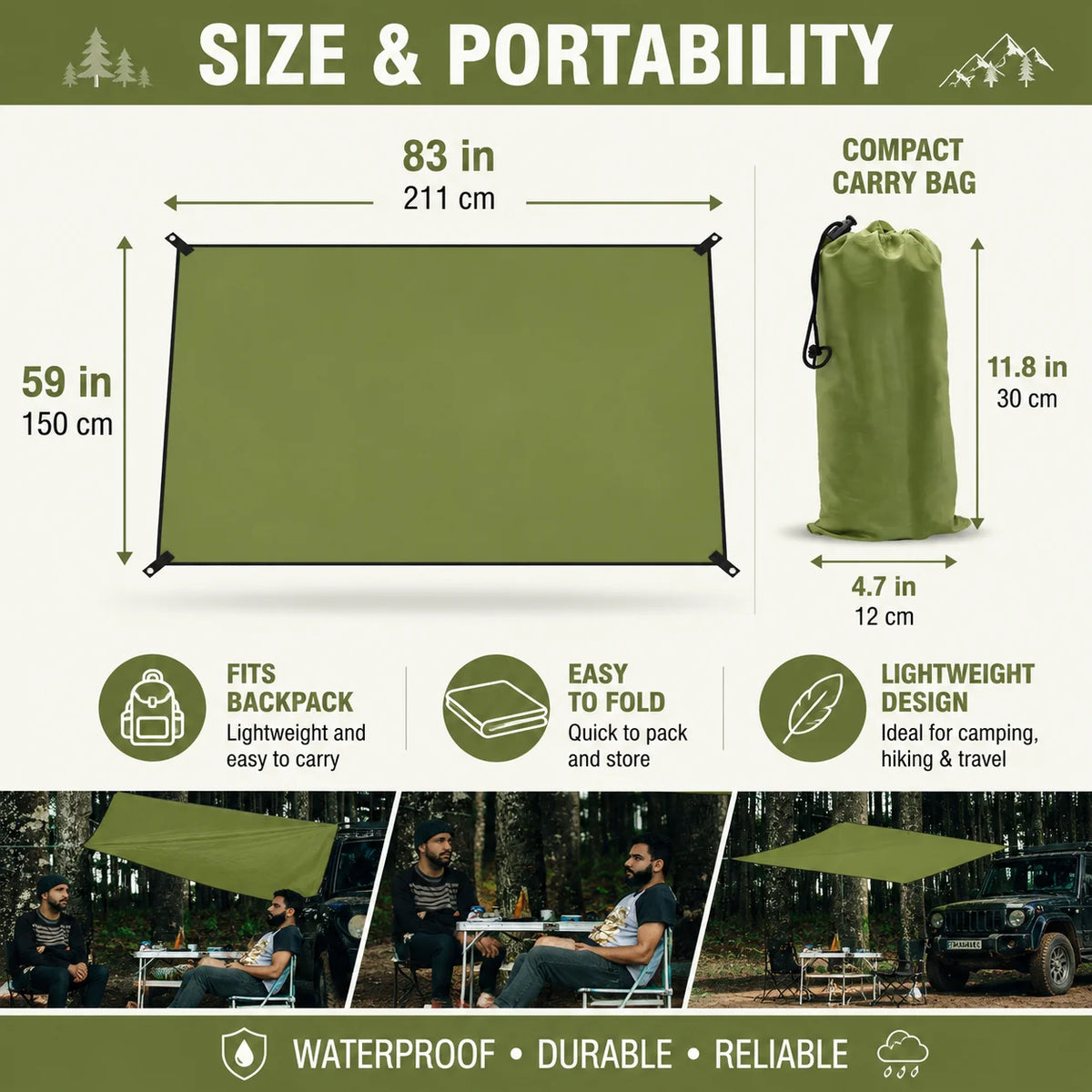 Waterproof Oxford Camping Tarp Shelter With Grommets