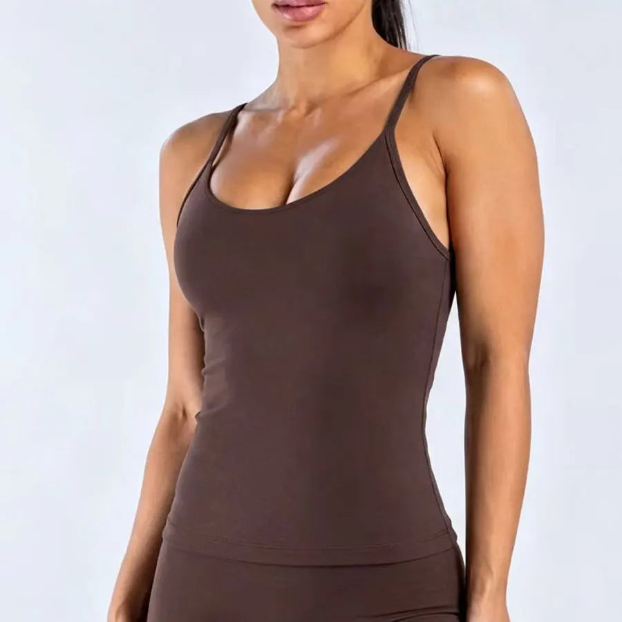 NCLAGEN Women's Seamless Pilates Tank Top With Built In Bra