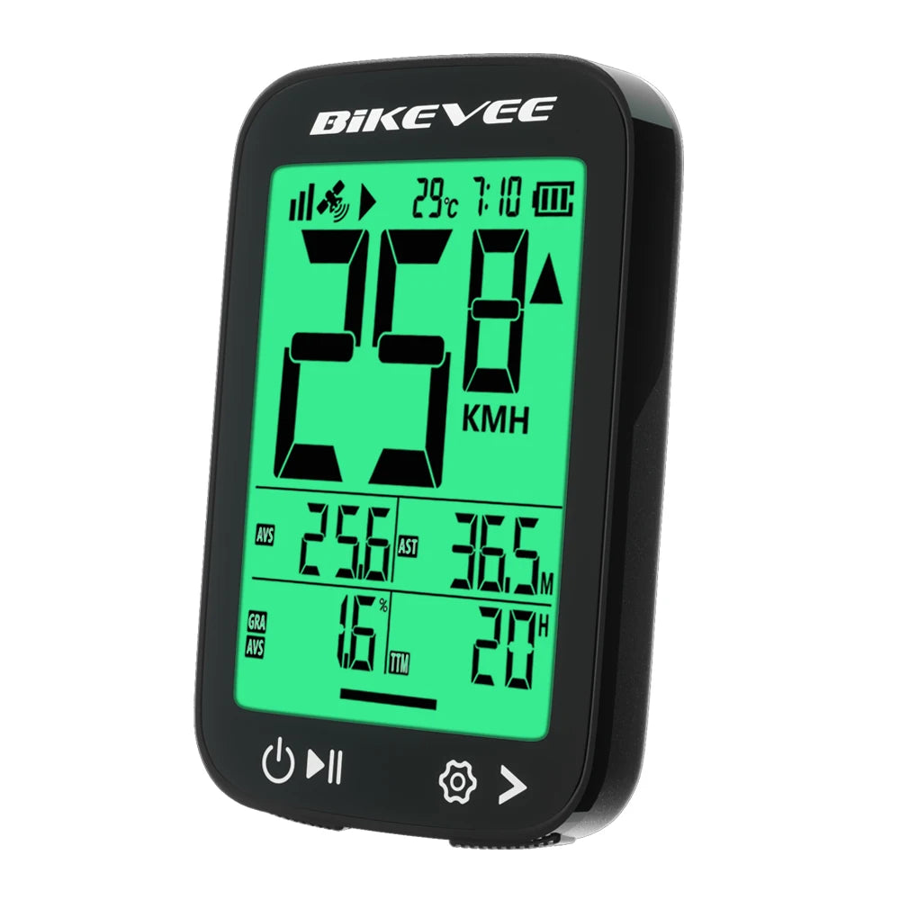Bikevee USB Rechargeable GPS Bicycle Riding Speedometer Wireless Odometer Bike Computer with Green Auto Backlight LCD Display Waterproof Multi-Functions Bicycle Accurate Speed Tracking Outdoor Cycling Accessories