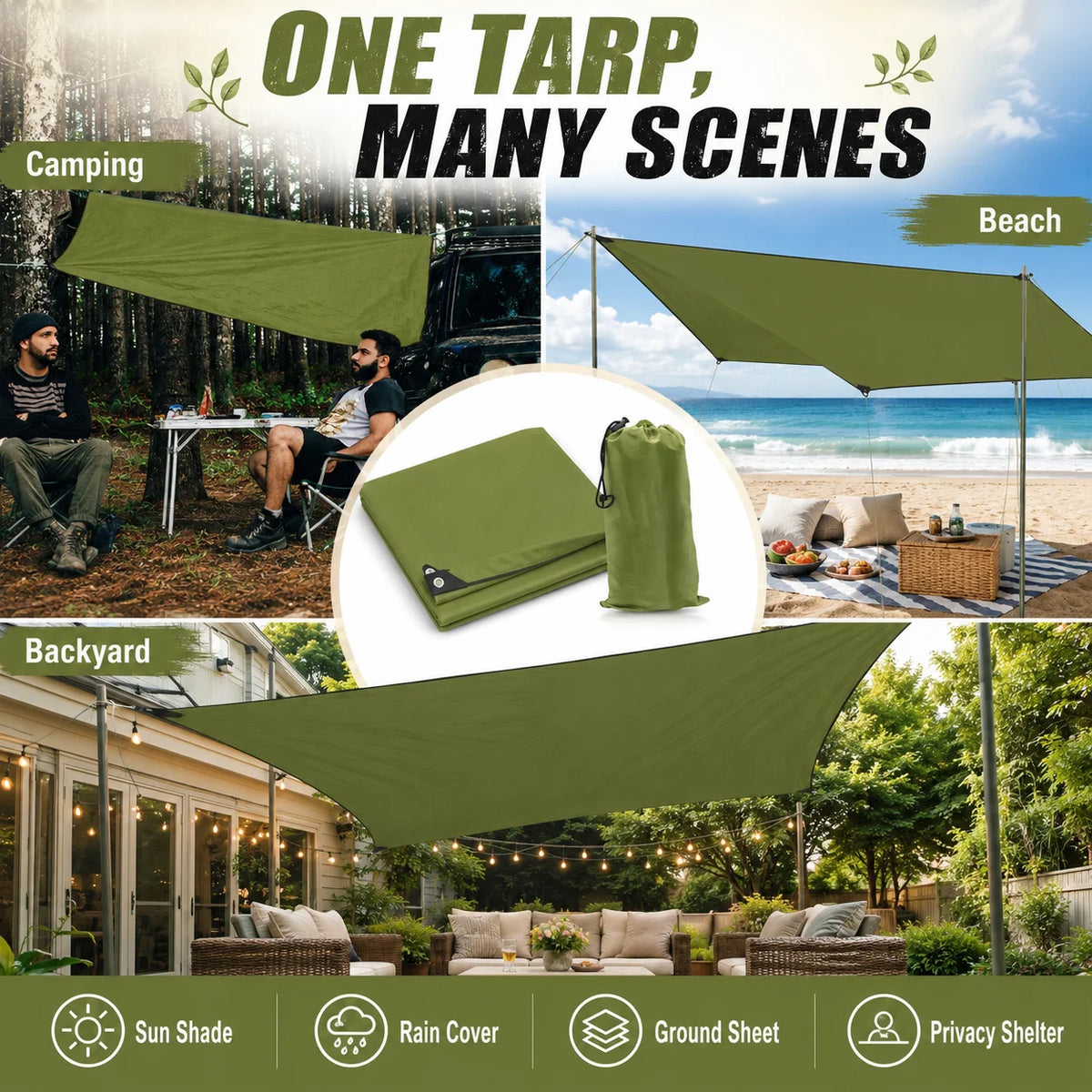 Waterproof Oxford Camping Tarp Shelter With Grommets