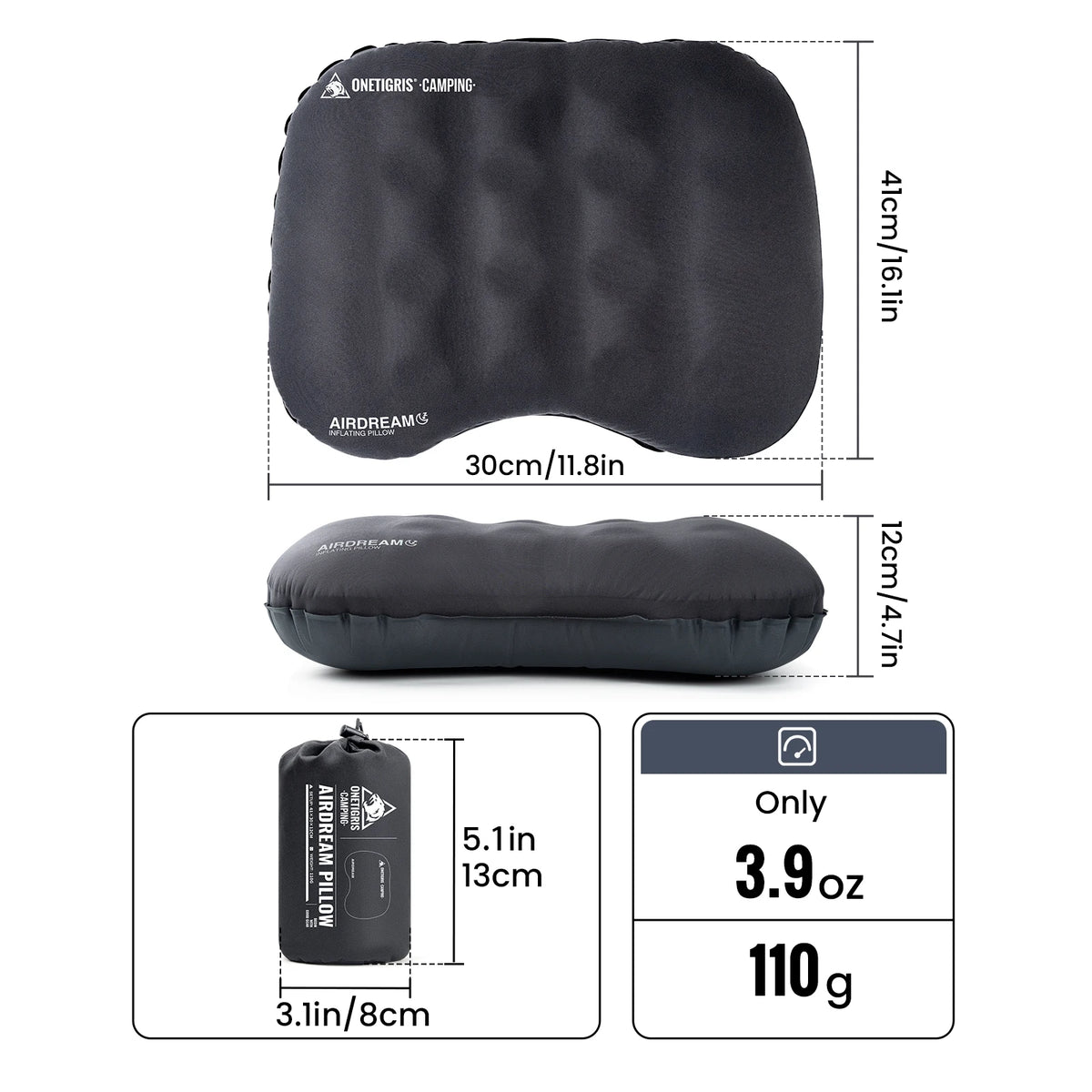 OneTigris Airdream Inflatable Camping Pillow With Supportive Foam Comfort