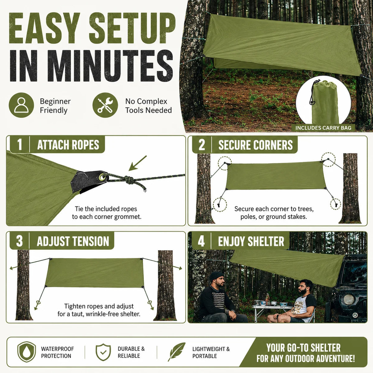 Waterproof Oxford Camping Tarp Shelter With Grommets