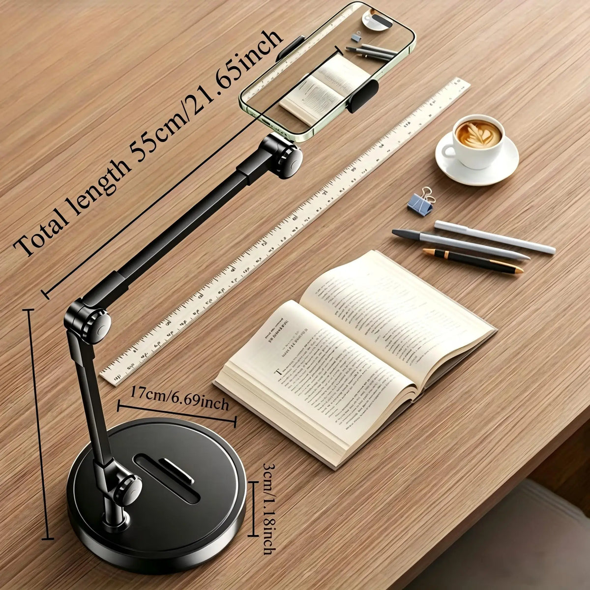 Multi-Angle Adjustable Iron Metal Phone Desktop Stand with Smooth Black Surface, Ergonomic Secure Grip Mobile Holder, Universal Support for Live Broadcast, Vlog Shooting, Online Study, Video Recording, Selfie Shooting