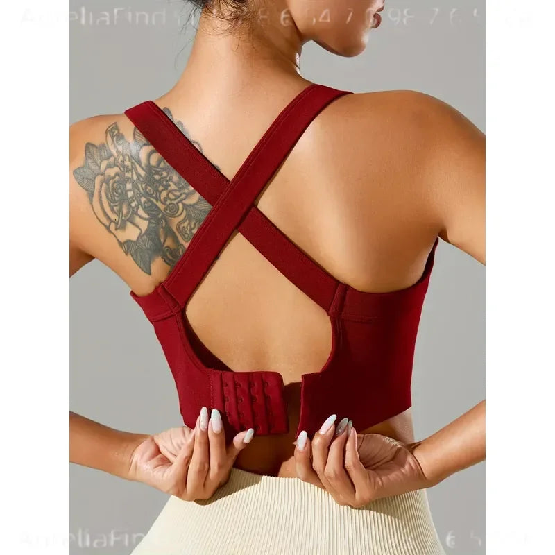 Women Solid Color Strappy Sports Bra Criss Cross Back Sexy Yoga Fitness Tank Top Soft Breathable Activewear for Gym Workout Running Training