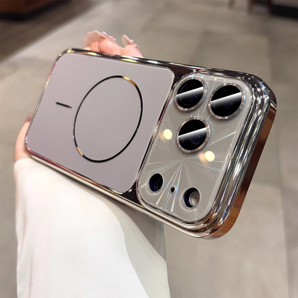 Fashion Laser Magnetic Phone Case With Glossy Electroplated Bumper, Built-In Camera Lens Protector, Raised Lens Protection, Shockproof Protective Cover, Wireless Charging Compatible With iPhone 18/17 Pro Max/16/15/14/13/Pro/P