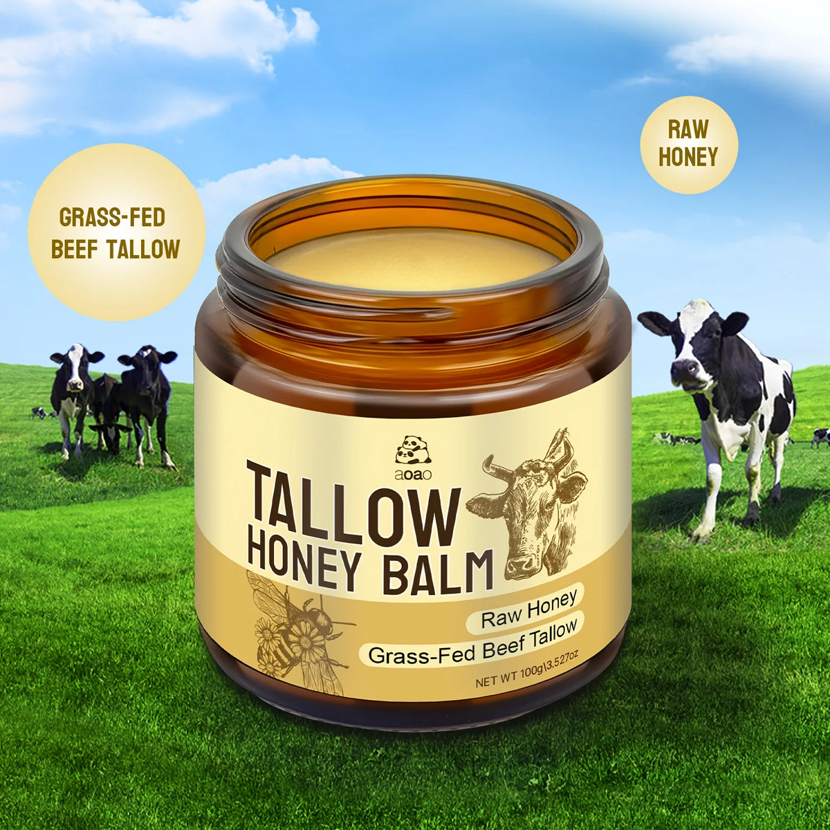Aoao Grass Fed Tallow Balm With Honey For Face