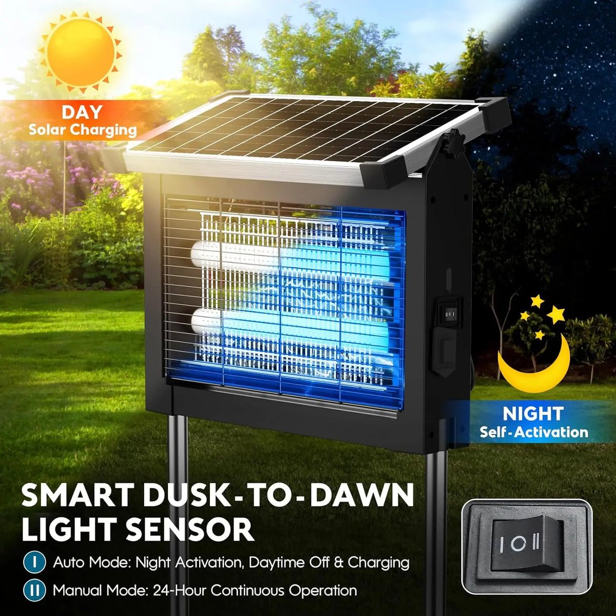 Solar Outdoor Bug Zapper With 4500V Sensor And Waterproof Design