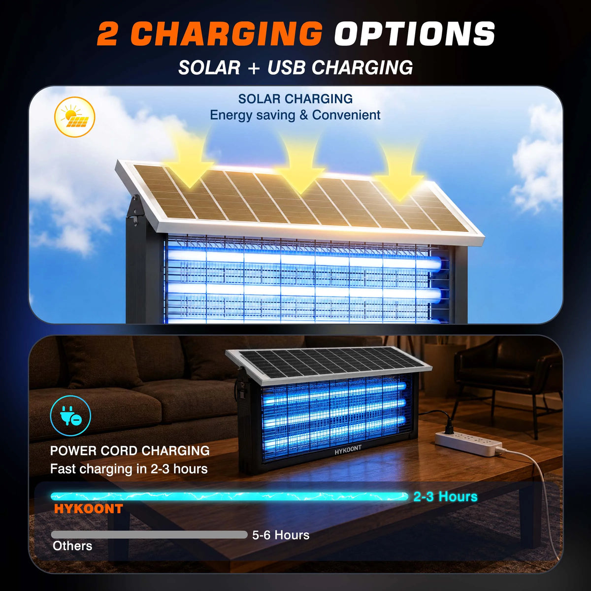 HYKOONT Solar Bug Zapper Outdoor Mosquito Killer USB Rechargeable