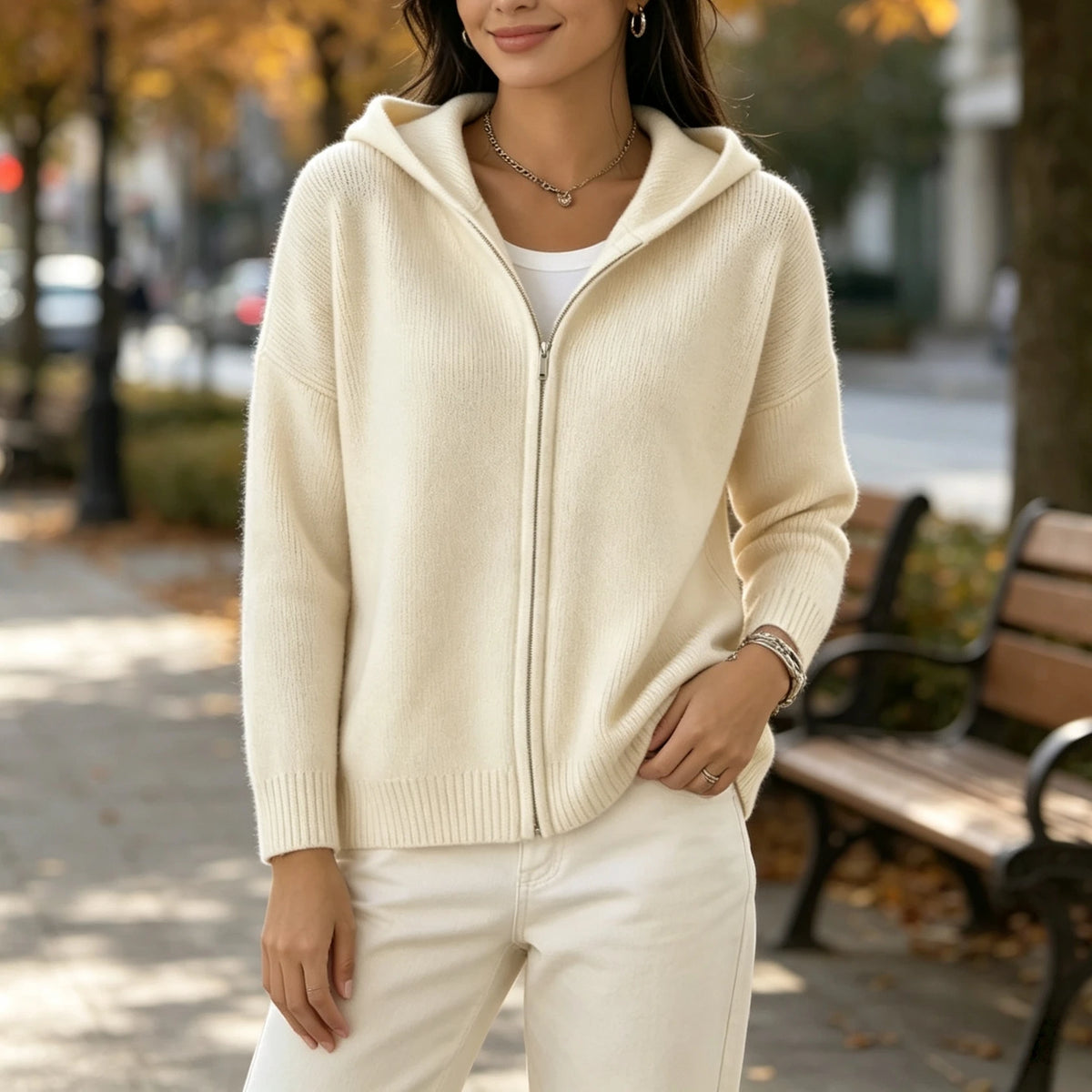 SCACTO Women's Hooded Zip Knit Cardigan With Pockets