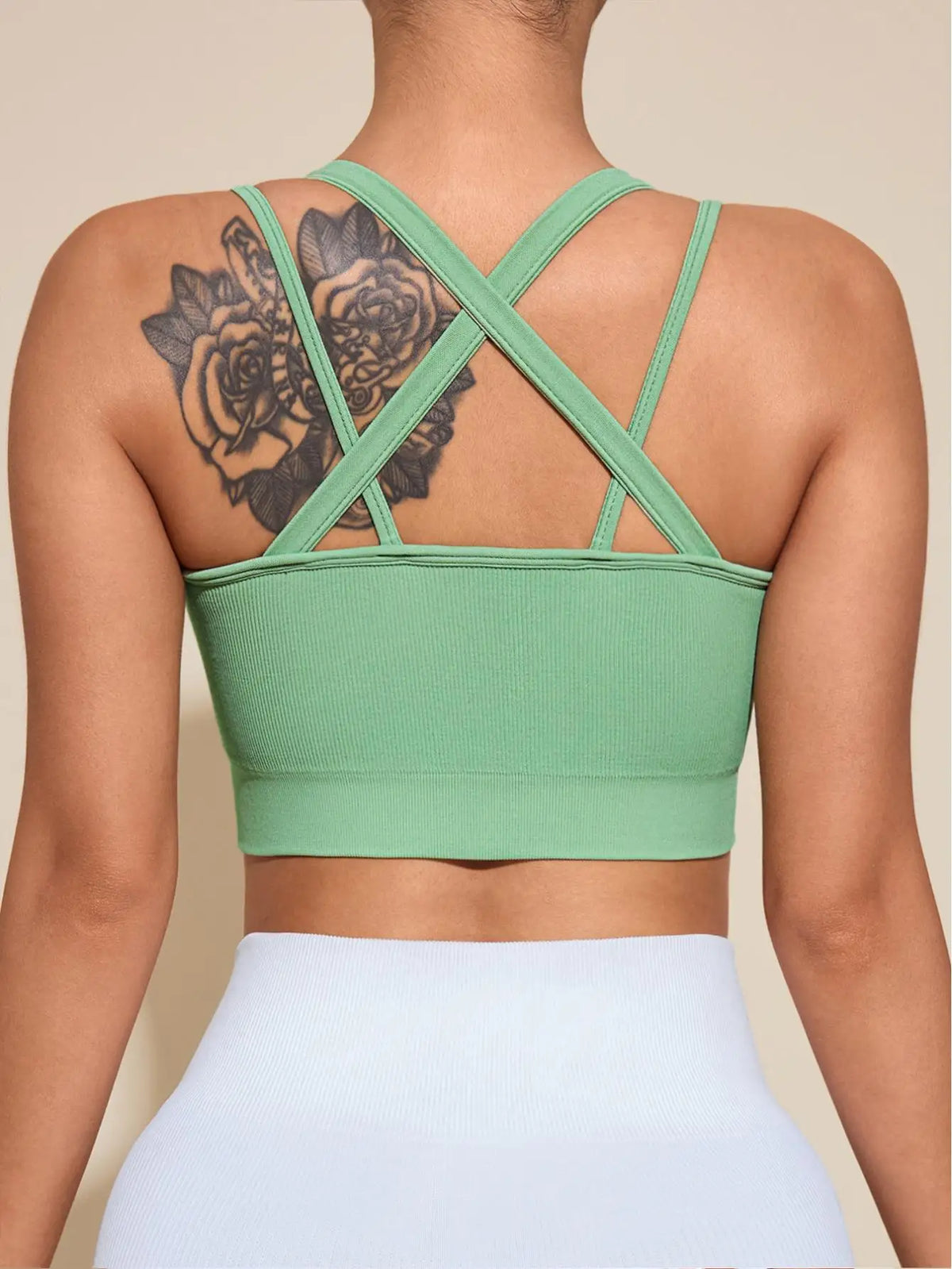 Women's High Support Ribbed Criss Cross Sports Bra for Running