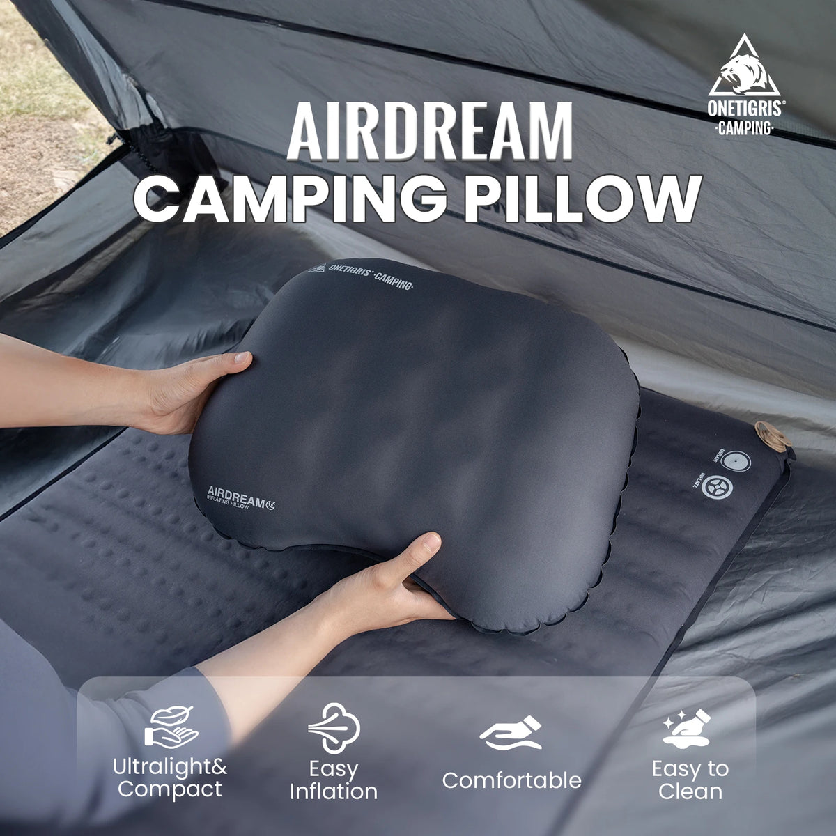 OneTigris Airdream Inflatable Camping Pillow With Supportive Foam Comfort