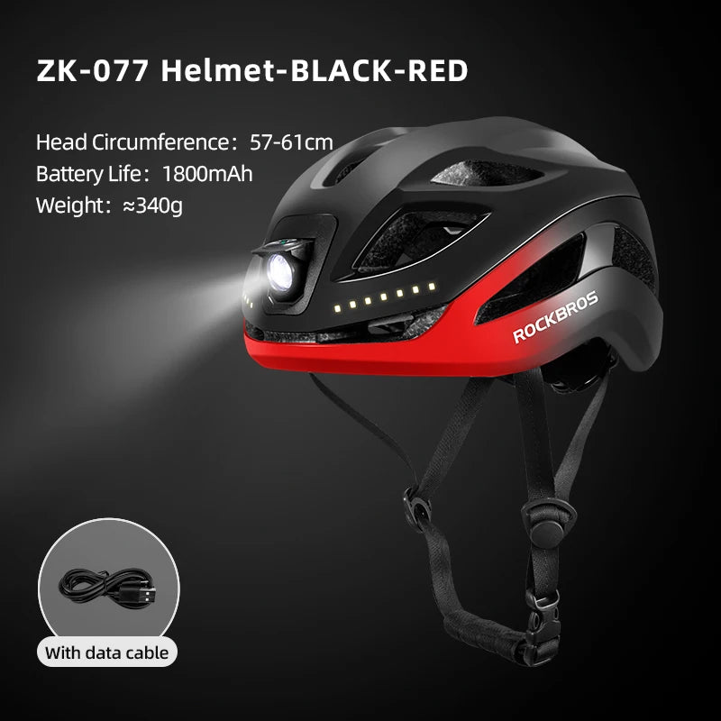 ROCKBROS LED Cycling Helmet With Type C Rechargeable Front Light