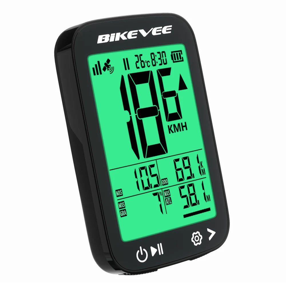 Bikevee USB Rechargeable GPS Bicycle Riding Speedometer Wireless Odometer Bike Computer with Green Auto Backlight LCD Display Waterproof Multi-Functions Bicycle Accurate Speed Tracking Outdoor Cycling Accessories