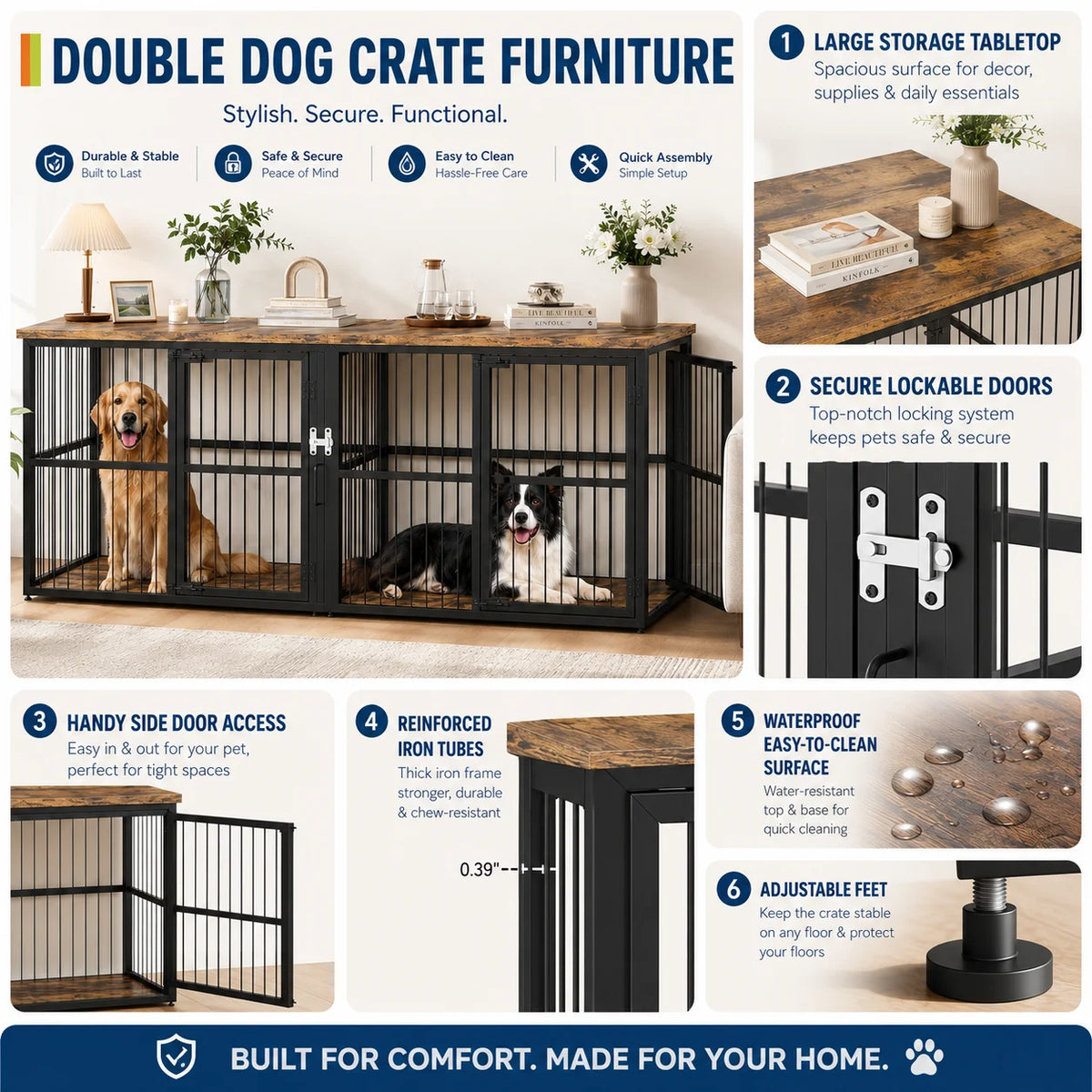 Double Dog Crate Furniture With Divider And Storage Cabinet