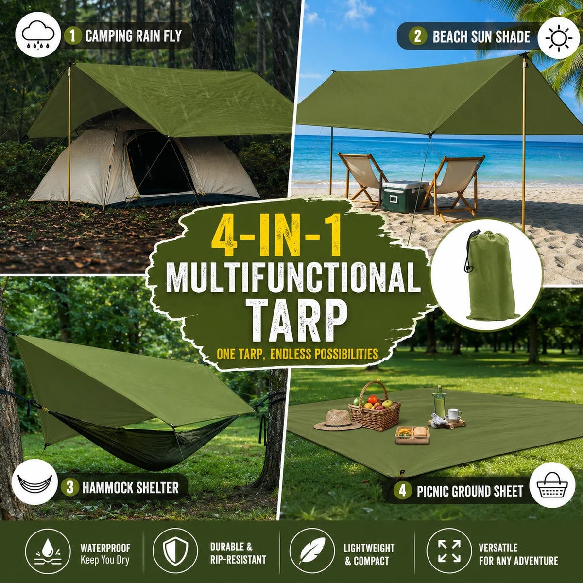Waterproof Oxford Camping Tarp Shelter With Grommets