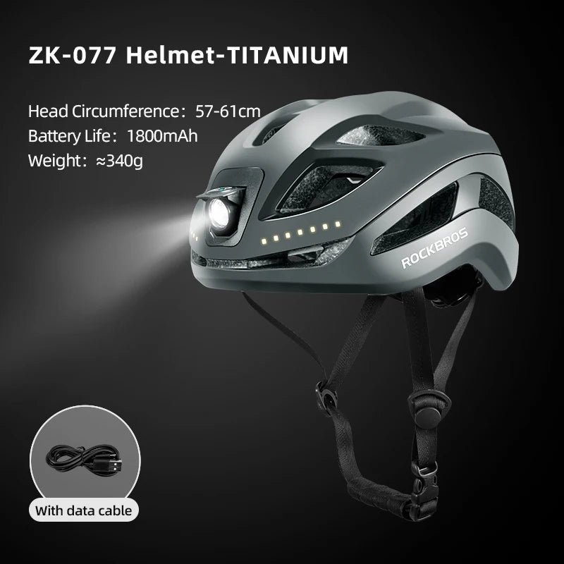 ROCKBROS LED Cycling Helmet With Type C Rechargeable Front Light