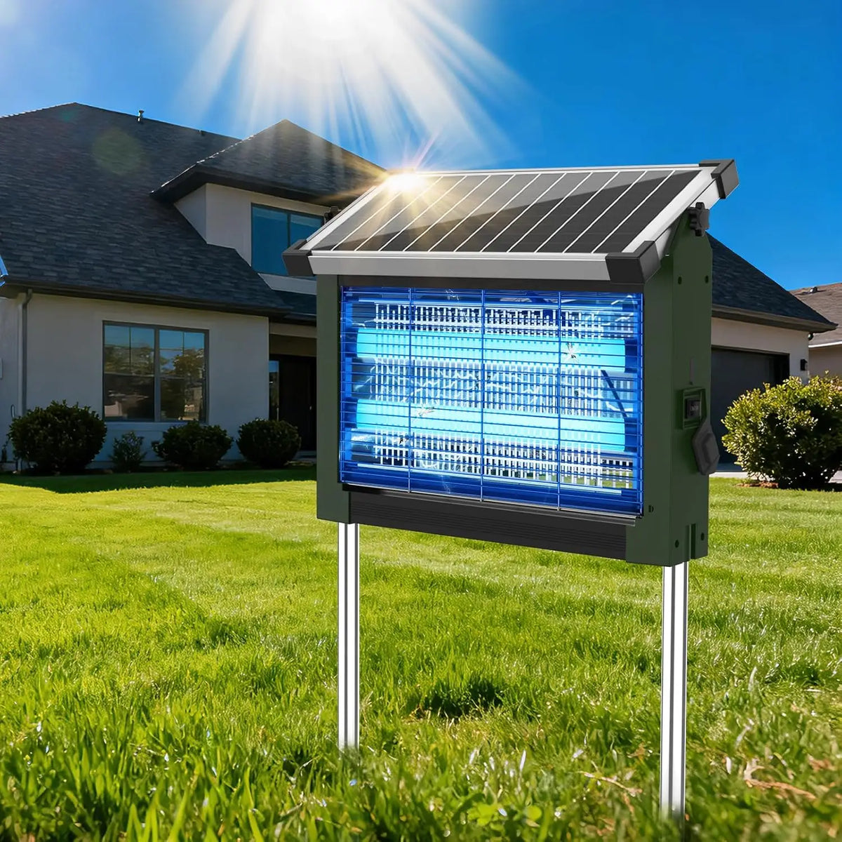 Solar Outdoor Bug Zapper With 4500V Sensor And Waterproof Design