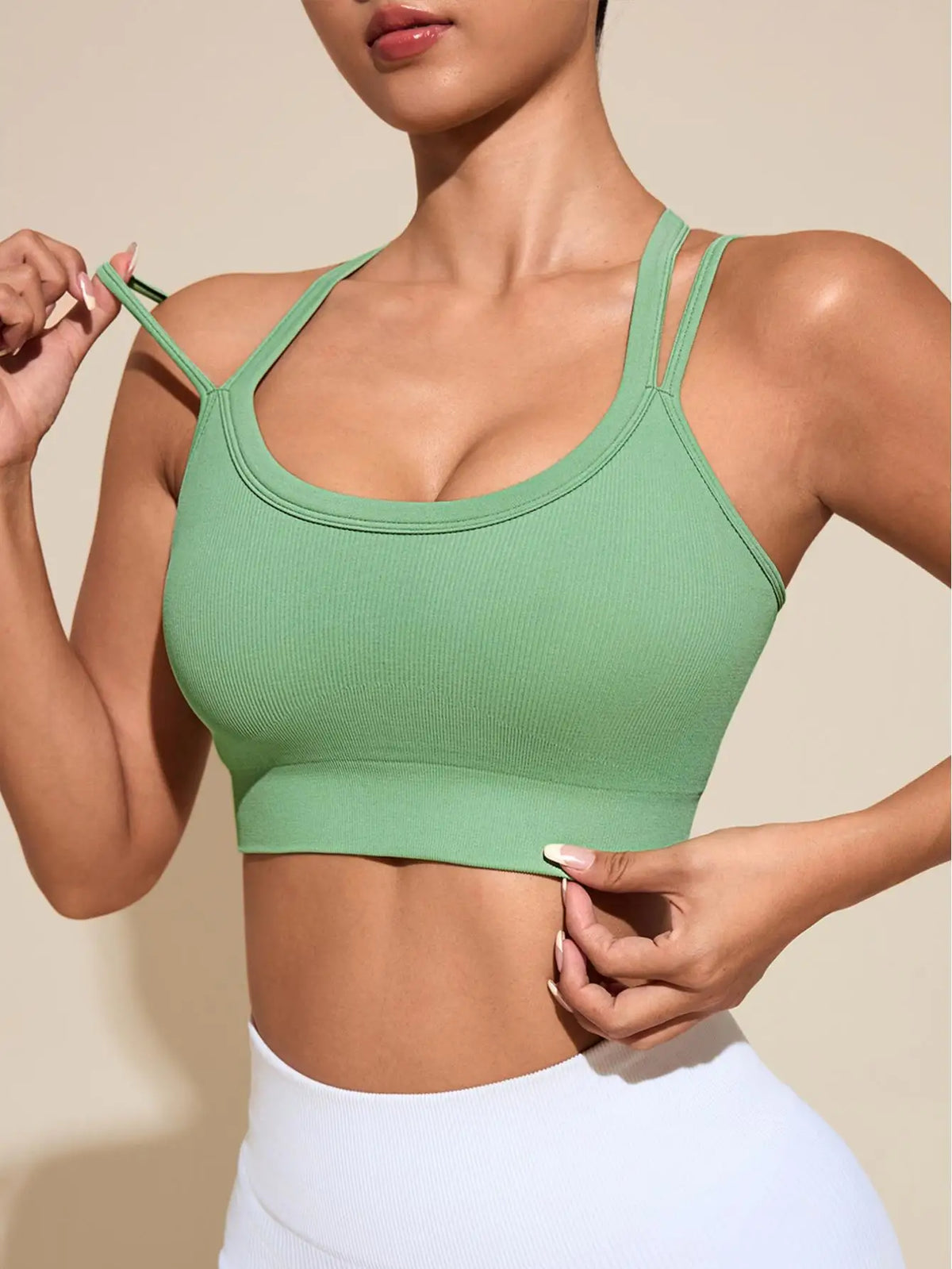 Women's High Support Ribbed Criss Cross Sports Bra for Running