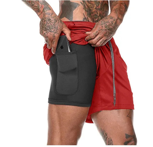 Mens 2 In 1 Compression Running Shorts With Phone Pockets