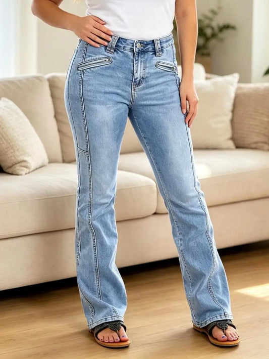 HME Women's Flared Stretch Denim Jeans With Pocket Detail
