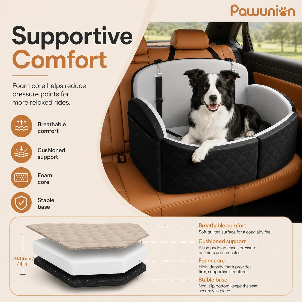 Memory Foam Dog Car Seat With Washable Cover And Leashes